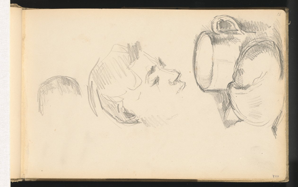 Una cabeza, una taza y un panecillo de Paul Cézanne