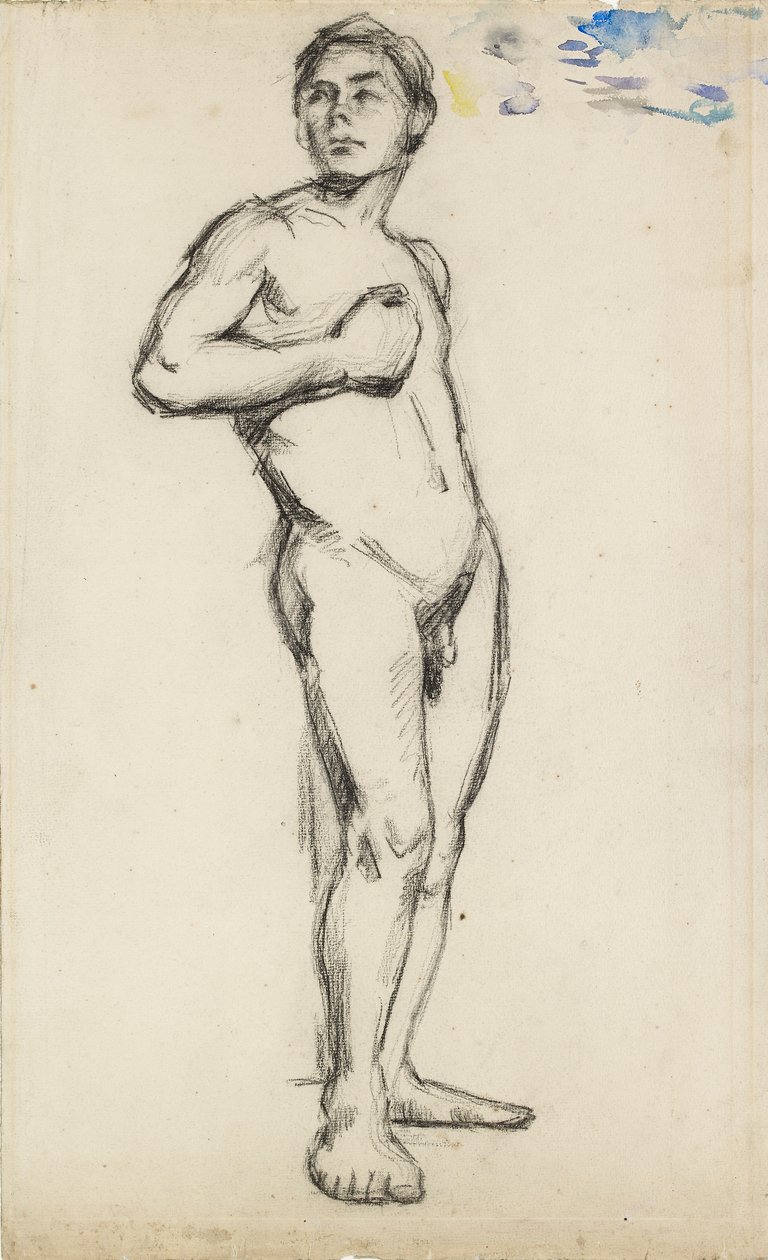 Estudio académico de un desnudo masculino con la mano derecha apretada sobre el pecho, 1865 de Paul Cézanne