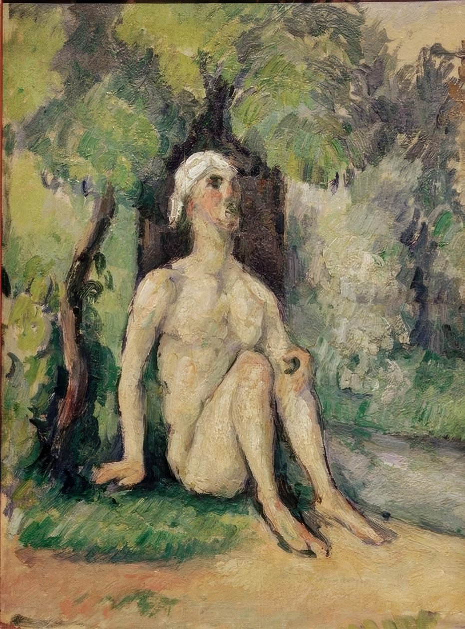 Bañista sentado al borde del agua de Paul Cézanne