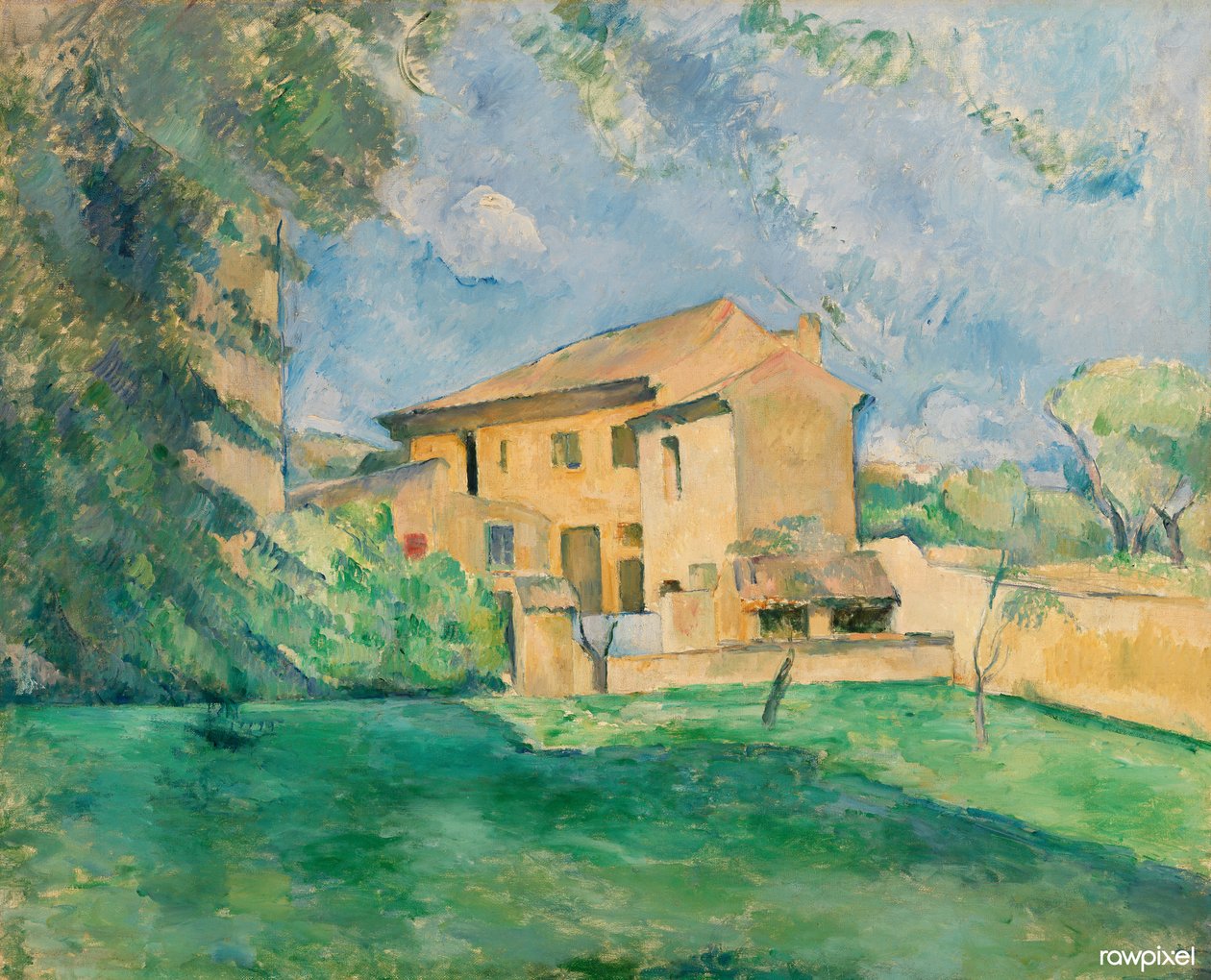 En francés:  La Ferme du Jas de Bouffan La granja del Jas de Bouffan de Paul Cézanne
