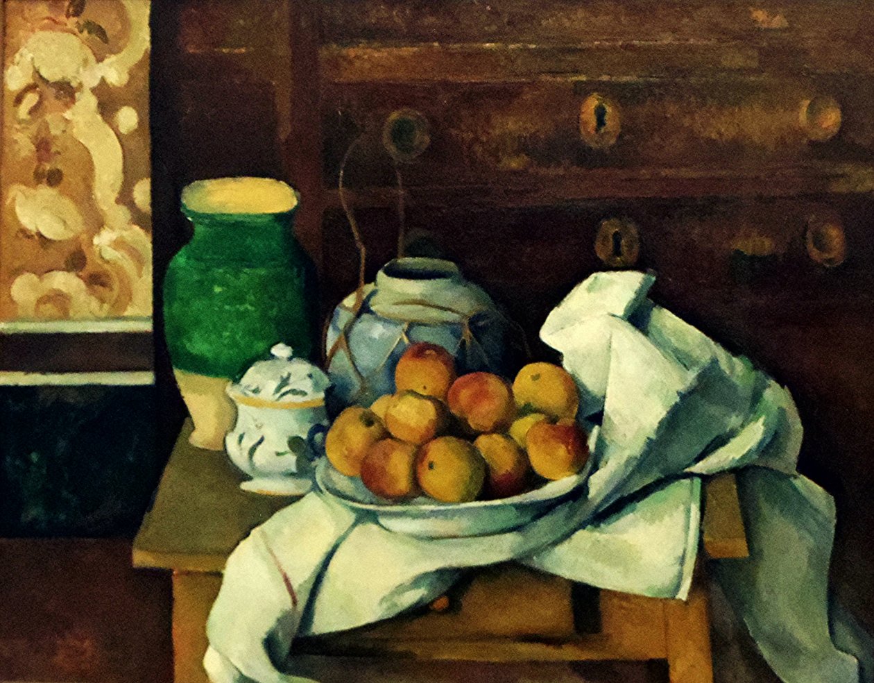 En francés:  Nature morte à la commode Naturaleza muerta con tocador de Paul Cézanne