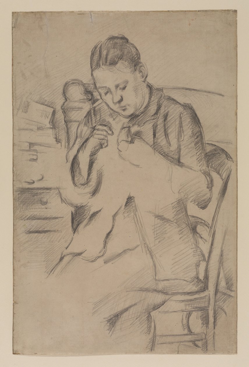 Hortense Fiquet, Madame Cezanne, cosiendo, c.1880 (lápiz sobre papel) de Paul Cézanne