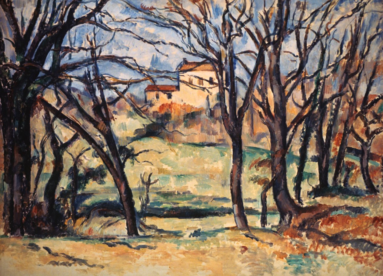 Casa detrás de Árboles en el Camino a Tholonet, c1885 de Paul Cézanne