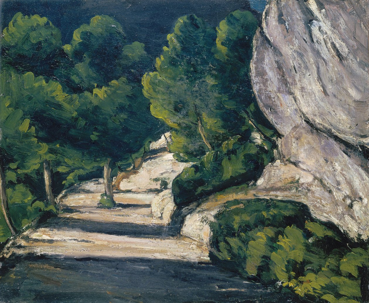 Paisaje. Camino con árboles en las Montañas Rocosas de Paul Cézanne