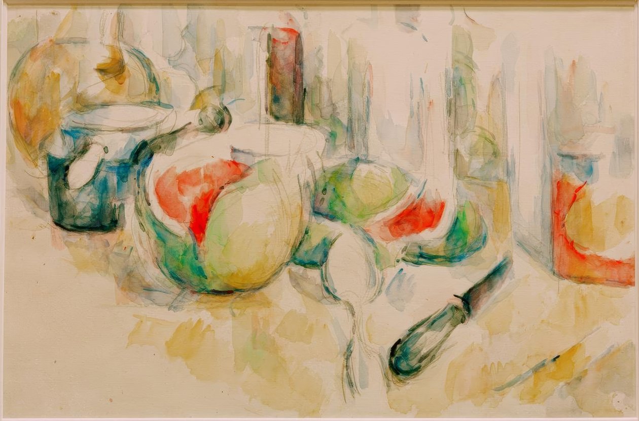 Naturaleza muerta con sandía cortada de Paul Cézanne