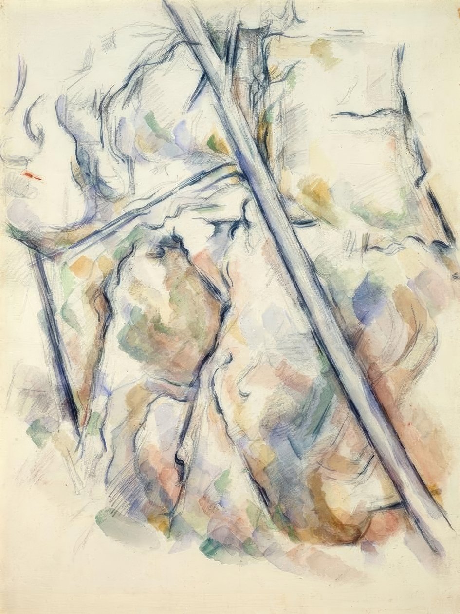 Pino y rocas cerca de las cuevas sobre Château-Noir de Paul Cézanne