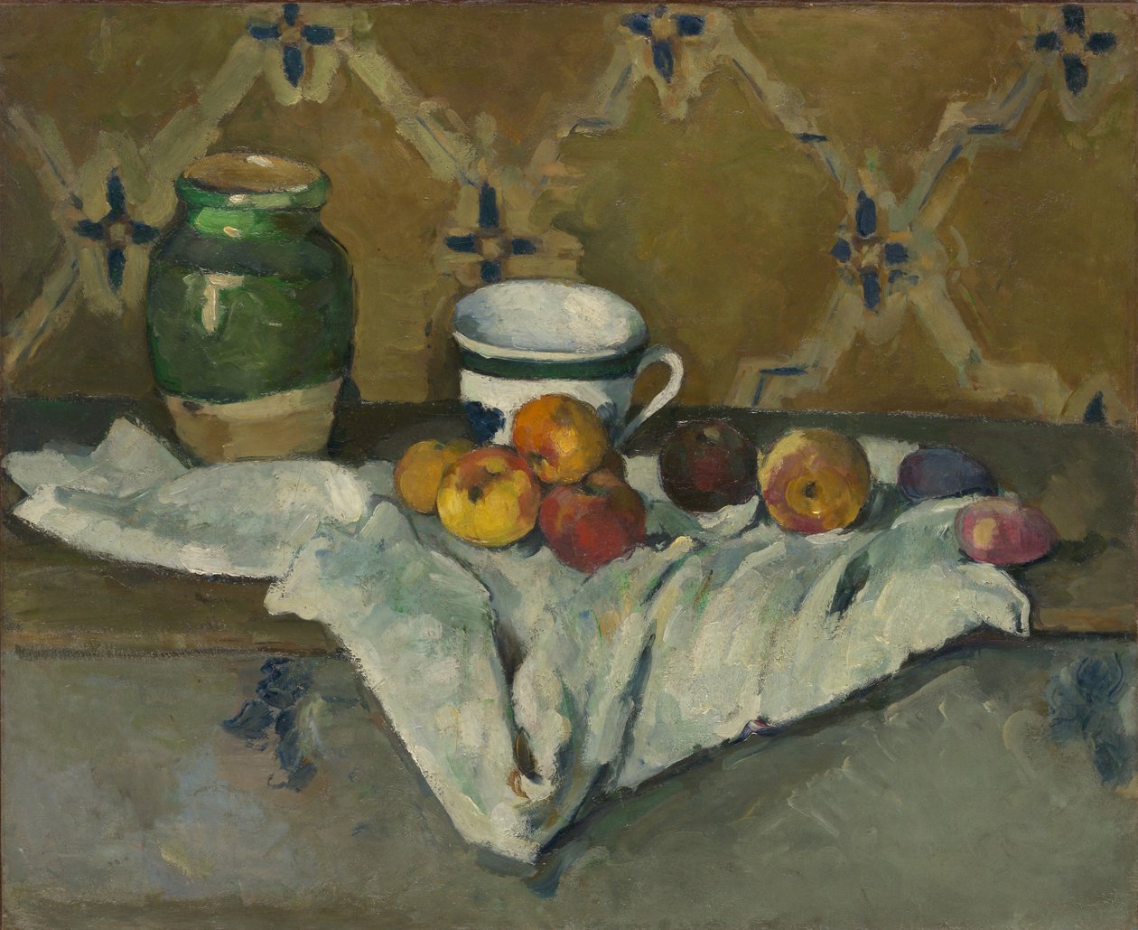 Naturaleza muerta con jarra, taza y manzanas, c.1877 de Paul Cézanne