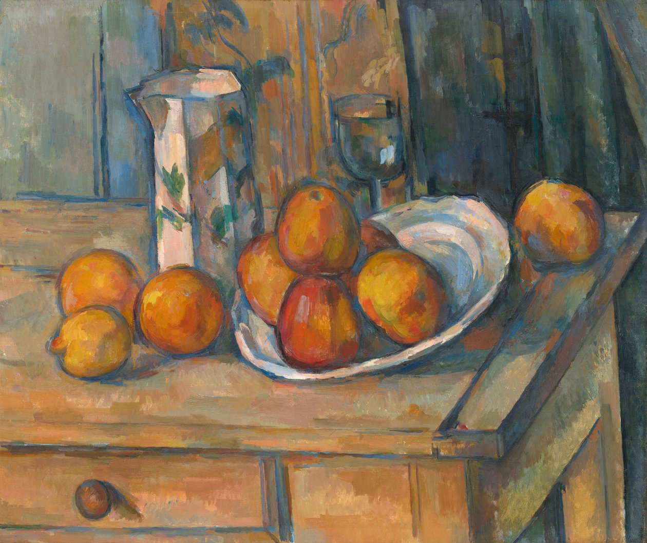 Naturaleza Muerta con Jarra de Leche y Fruta de Paul Cézanne