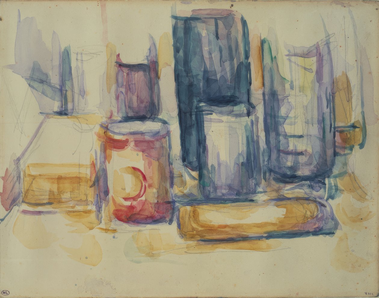 Mesa de cocina: ollas y botellas de Paul Cézanne