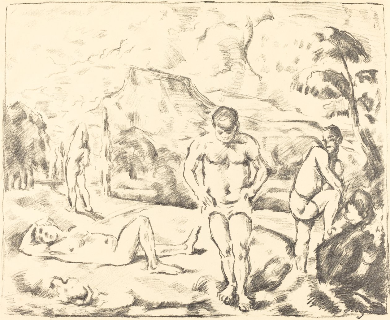 Los bañistas (Gran Placa) de Paul Cézanne