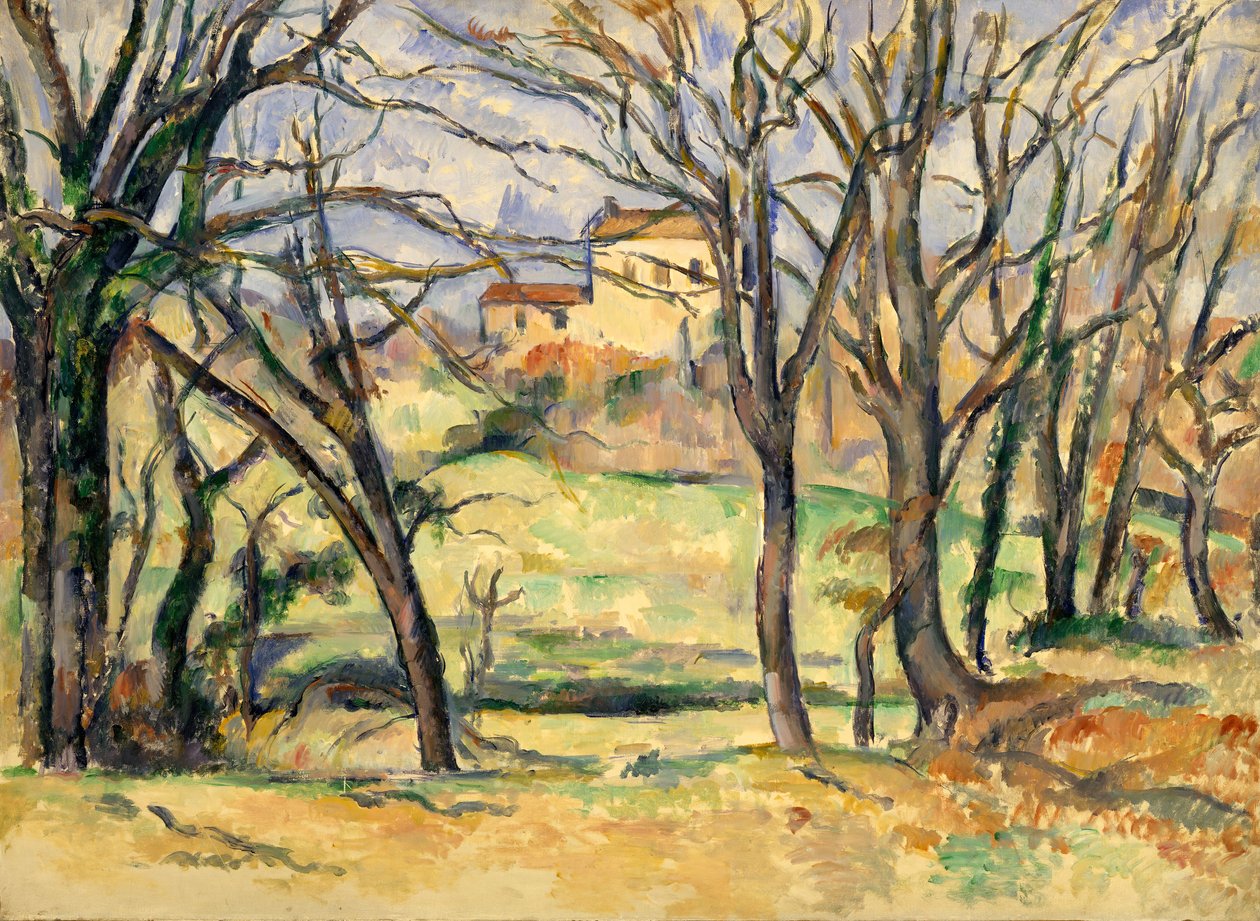 Árboles y casas cerca del Jas de Bouffan, 1885-86 de Paul Cézanne
