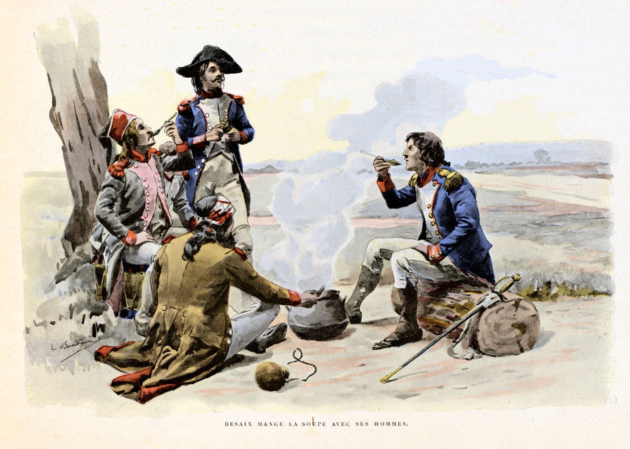 Louis Charles Antoine Desaix de Veygoux (1768-1800) come la sopa con sus hombres - Ilustración por Emile Boutigny (1853-1929) En 