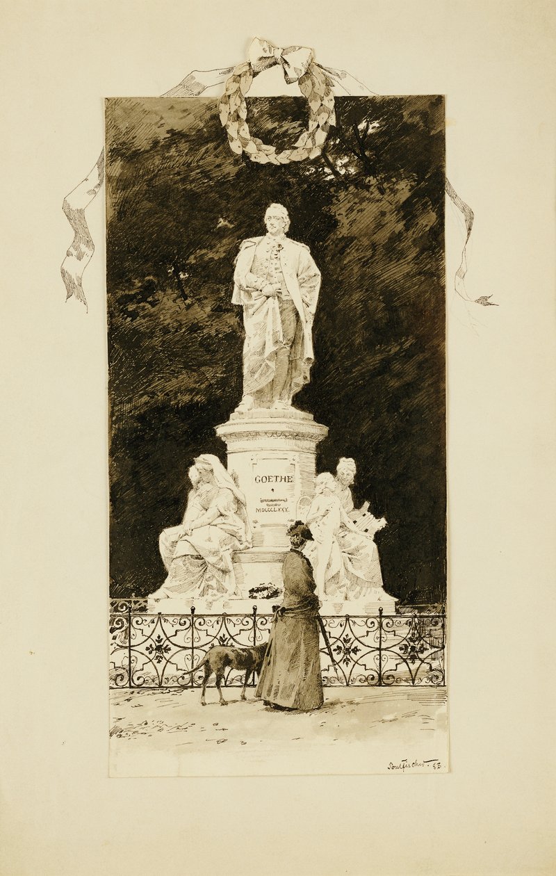 Una Dama Elegante en la Estatua de Goethe, 1888 de Paul Fischer