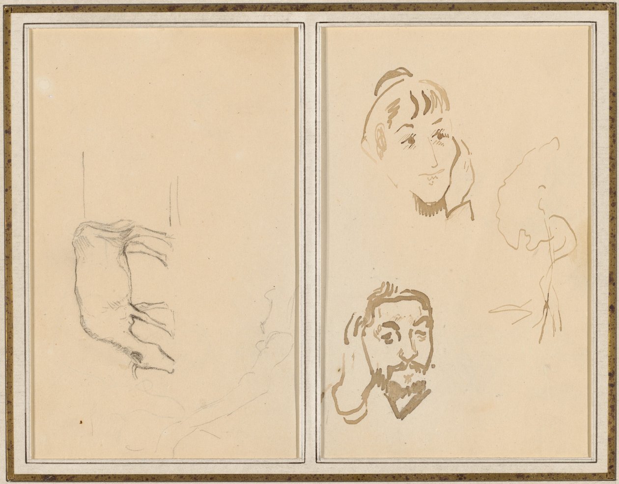 Una vaca pastando; Cabeza de una mujer con la mano en la mejilla y cabeza de un hombre con la mano en la oreja [verso] de Paul Gauguin
