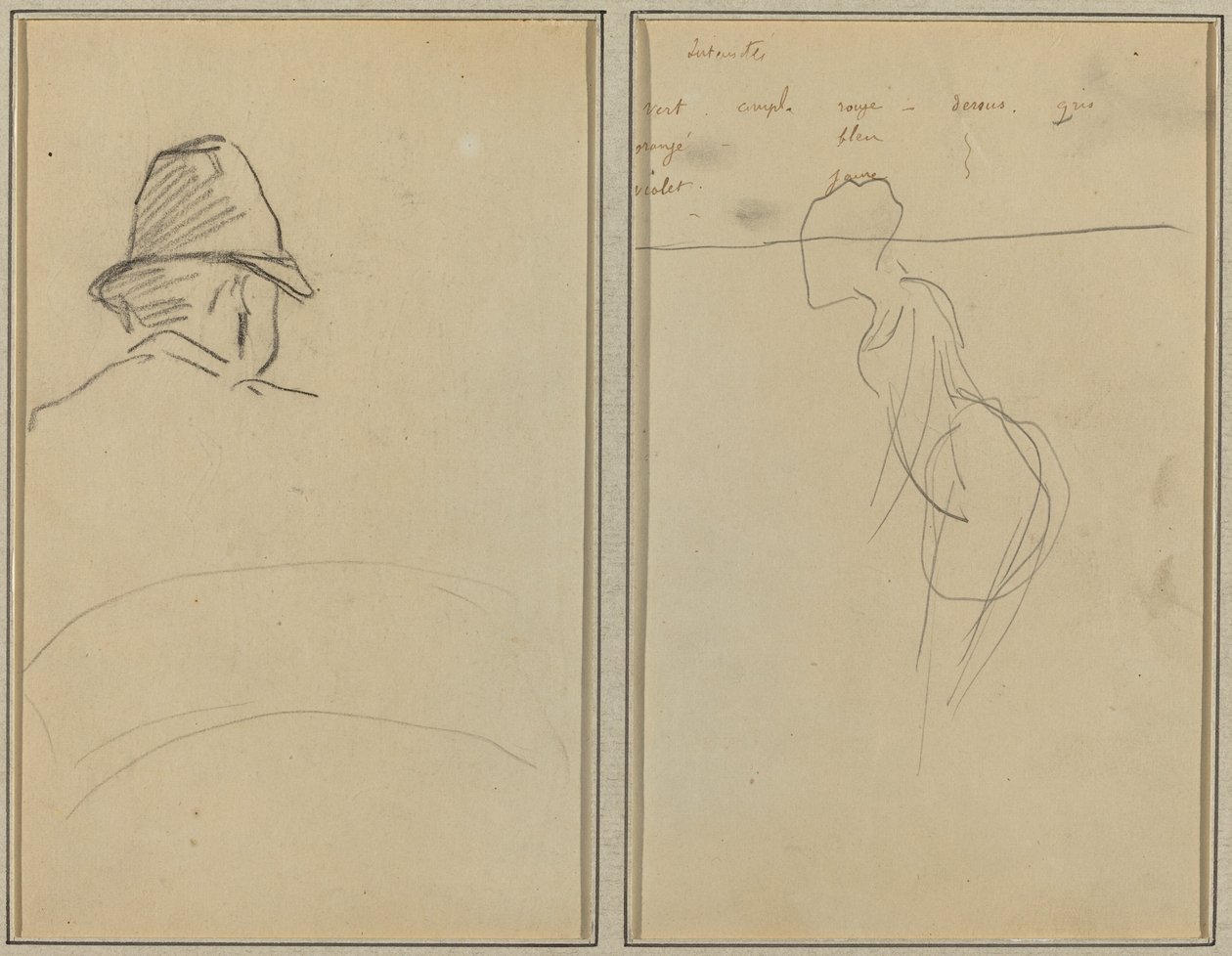 Cabeza de Hombre con Sombrero, Vista desde Atrás; Mujer de Pie [recto] de Paul Gauguin