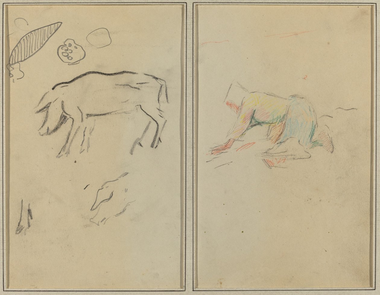 Un cerdo; campesino bretón arrodillado de Paul Gauguin