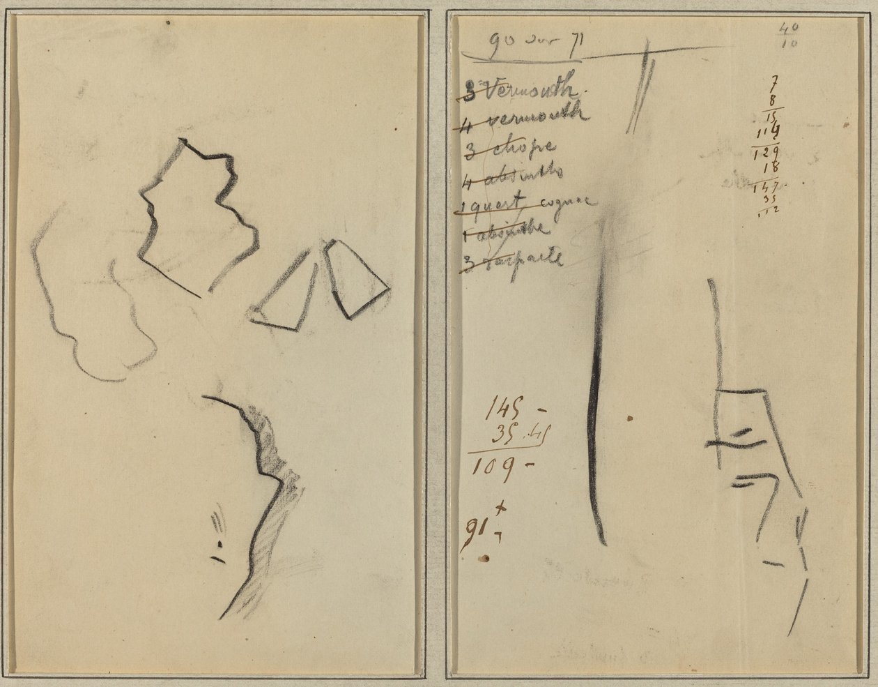 Un perfil y cuatro formas; Boceto de la cabeza de un hombre [recto] de Paul Gauguin