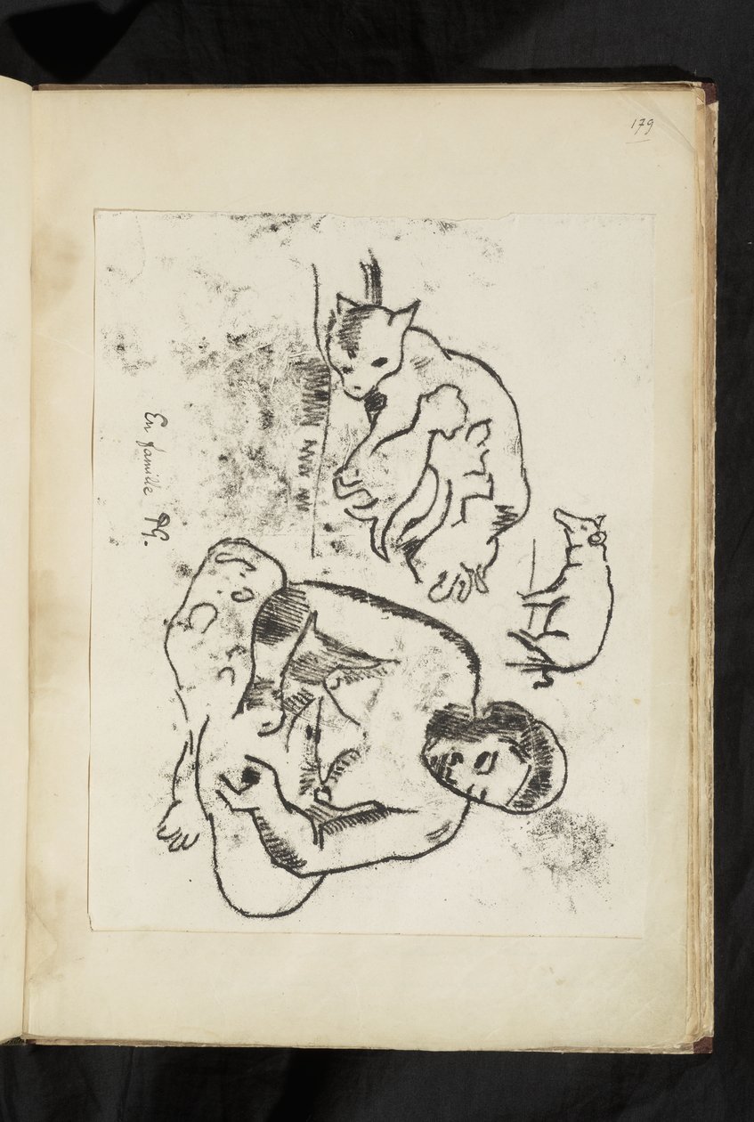 Antes y después - Mujer sentada, gato con gatitos y un cerdo de Paul Gauguin