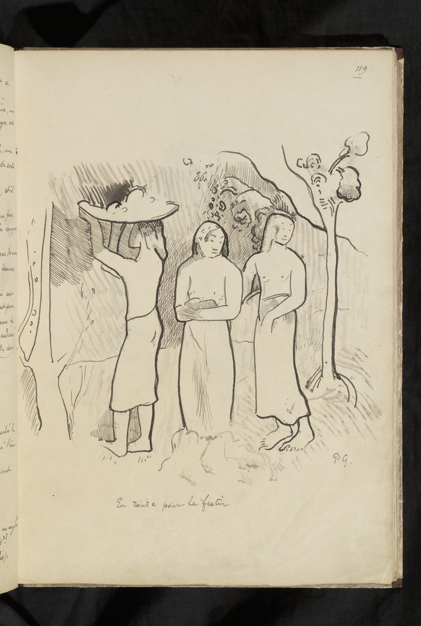 Avant et après - dibujo "En route pour le festin" de Paul Gauguin