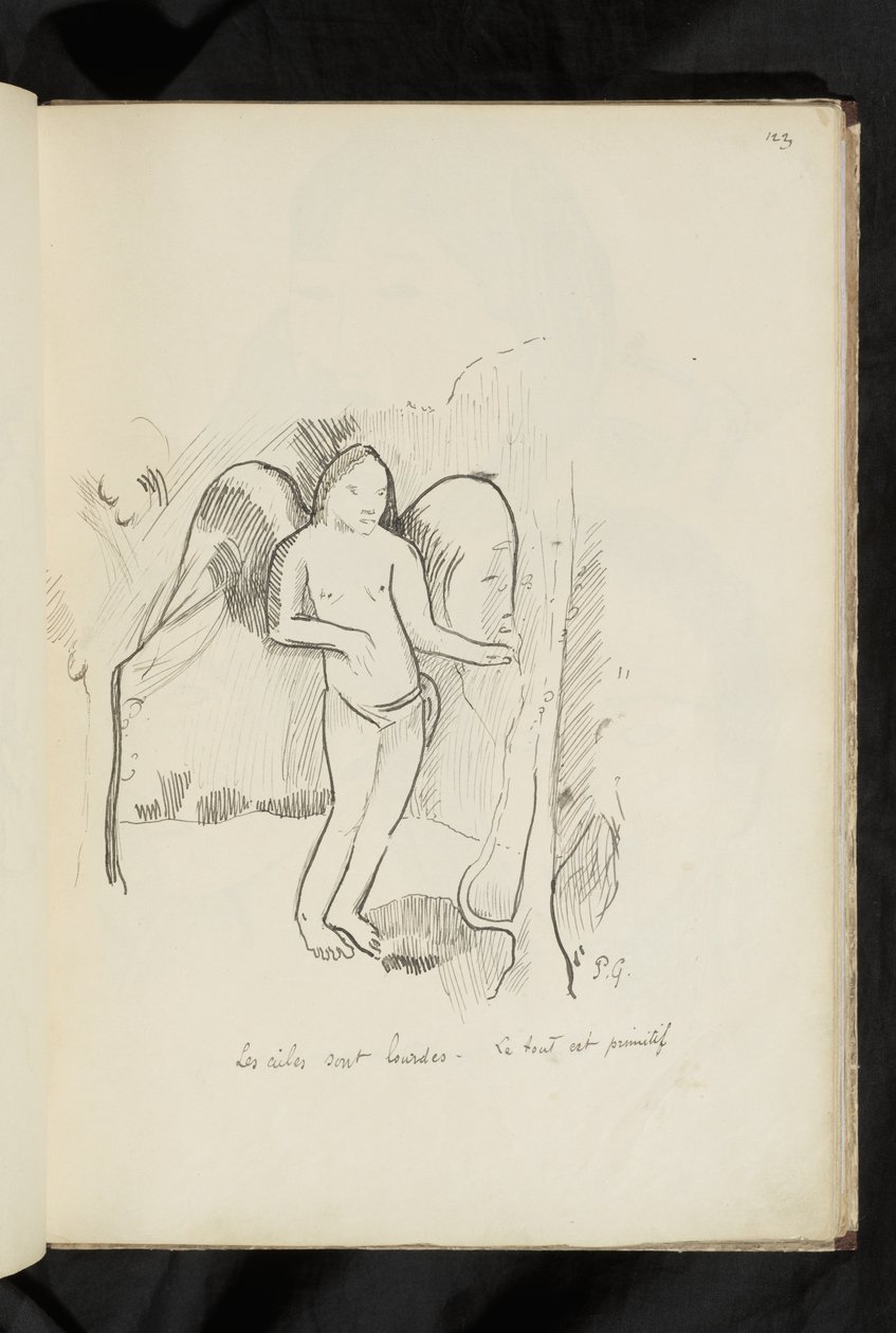 Antes y después - dibujo "Las alas son pesadas. Todo es primitivo" de Paul Gauguin