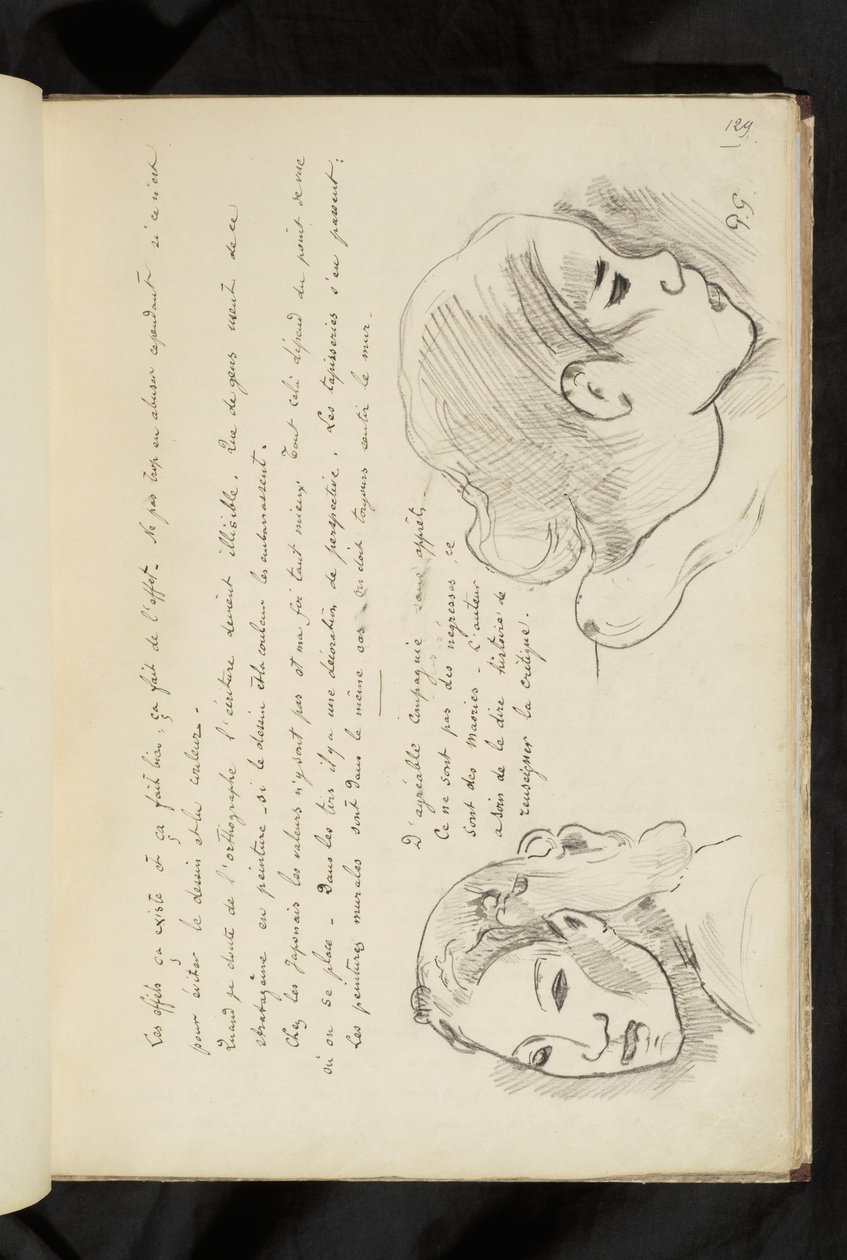 Avant et après - texto y dos dibujos de la cabeza de una niña de Paul Gauguin