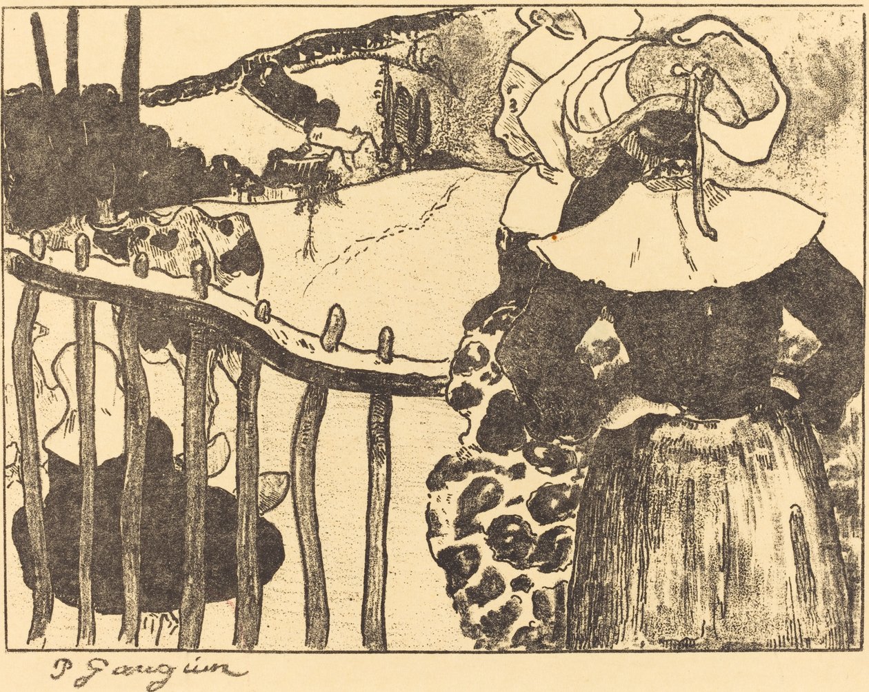 Mujeres bretonas junto a una cerca, 1889 de Paul Gauguin