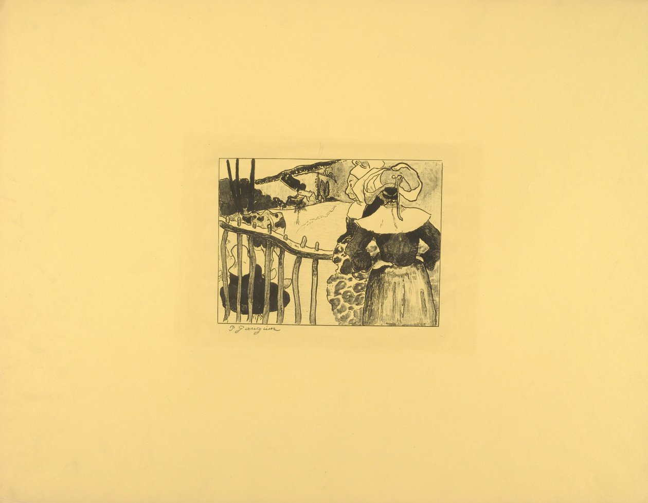 Mujeres bretonas junto a una valla de Paul Gauguin