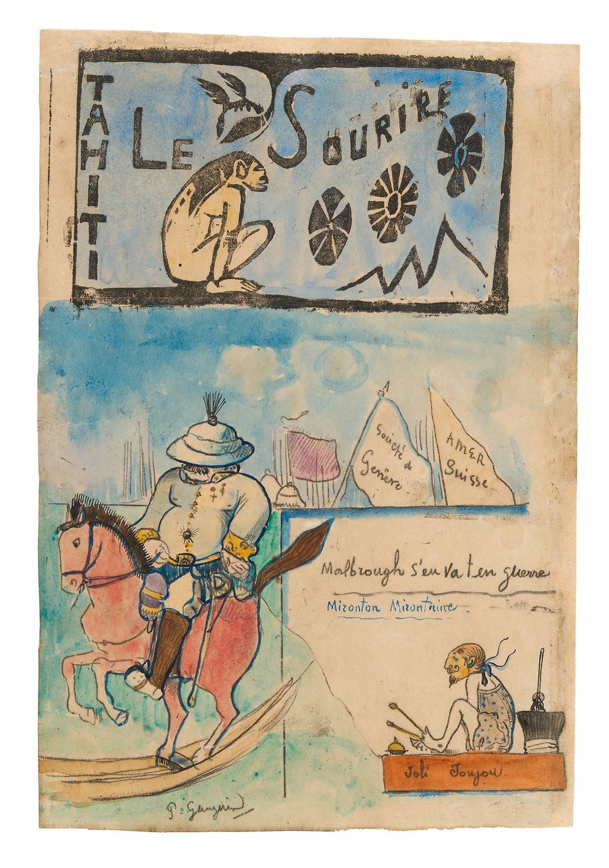 Caricaturas de Gauguin y del gobernador Gallet, con tocado de 