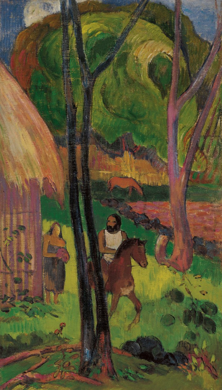 Caballero delante de la cabaña, 1902 de Paul Gauguin