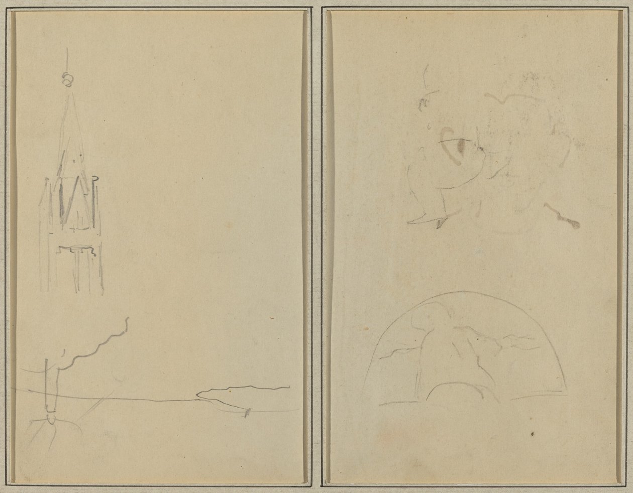Torre de la iglesia; Un boceto de un abanico [recto] de Paul Gauguin