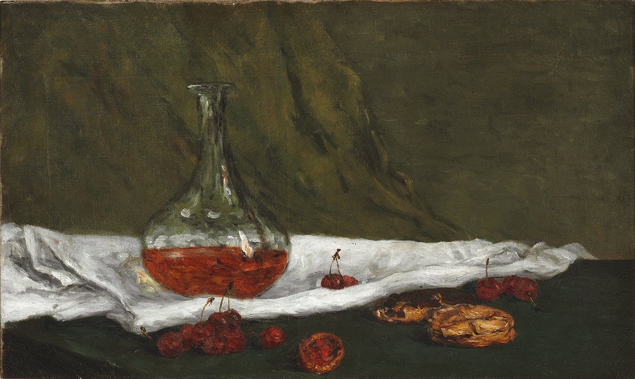 En francés:  Cerises et carafon Cerezas y garrafa de Paul Gauguin