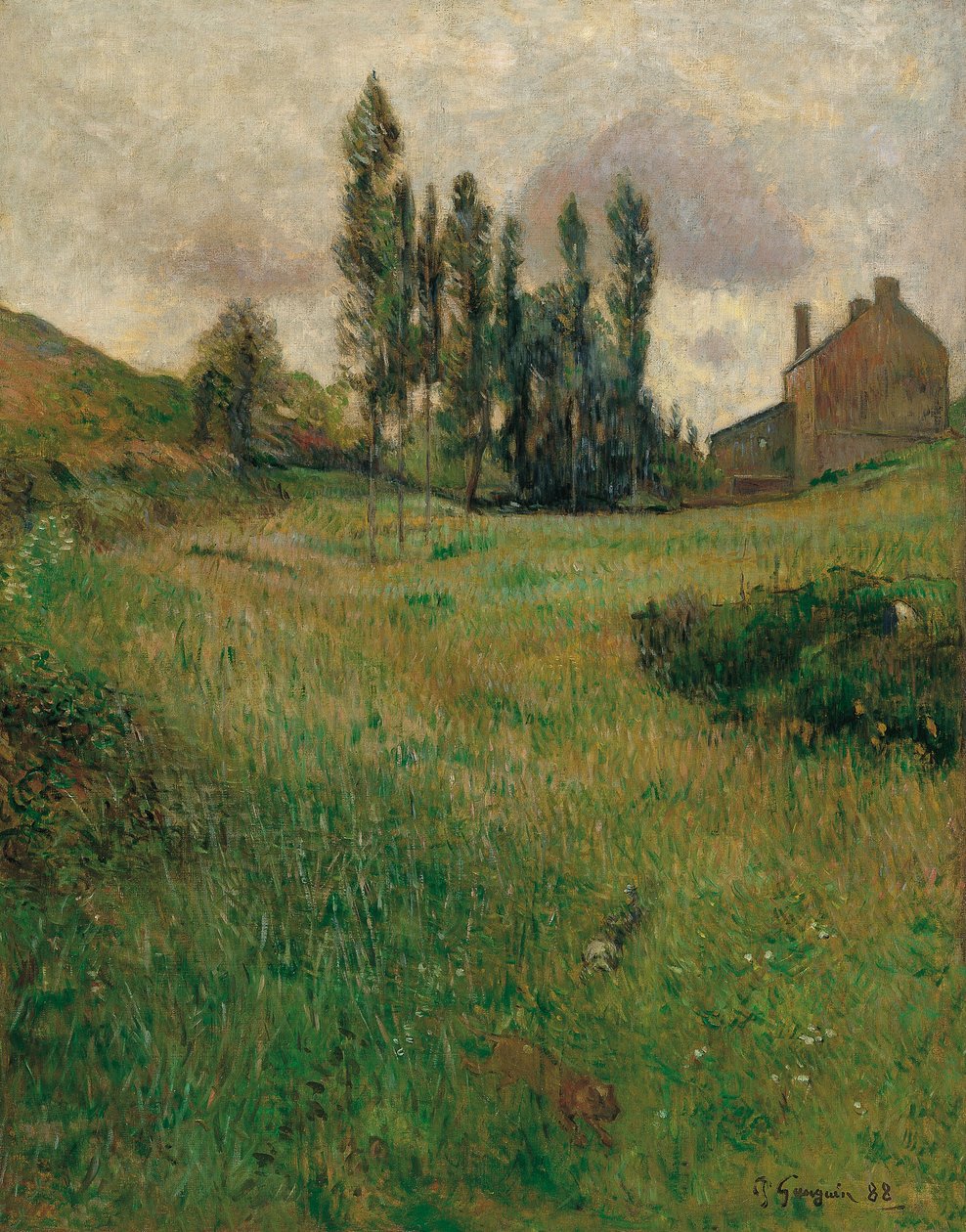 En francés:  Course de chiens dans la prairie Dogs Running in a Meadow de Paul Gauguin