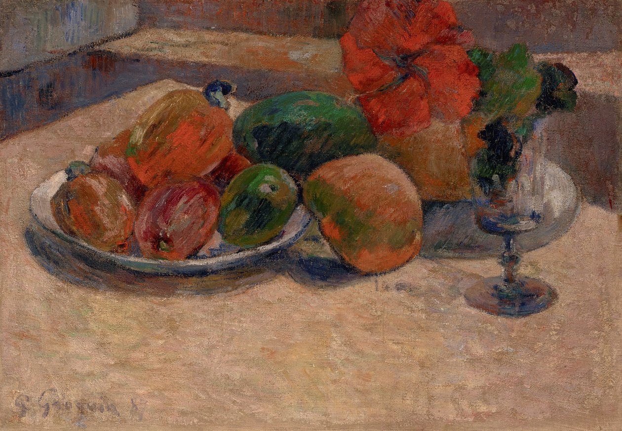 En francés:  Nature morte aux mangos et à la fleur d