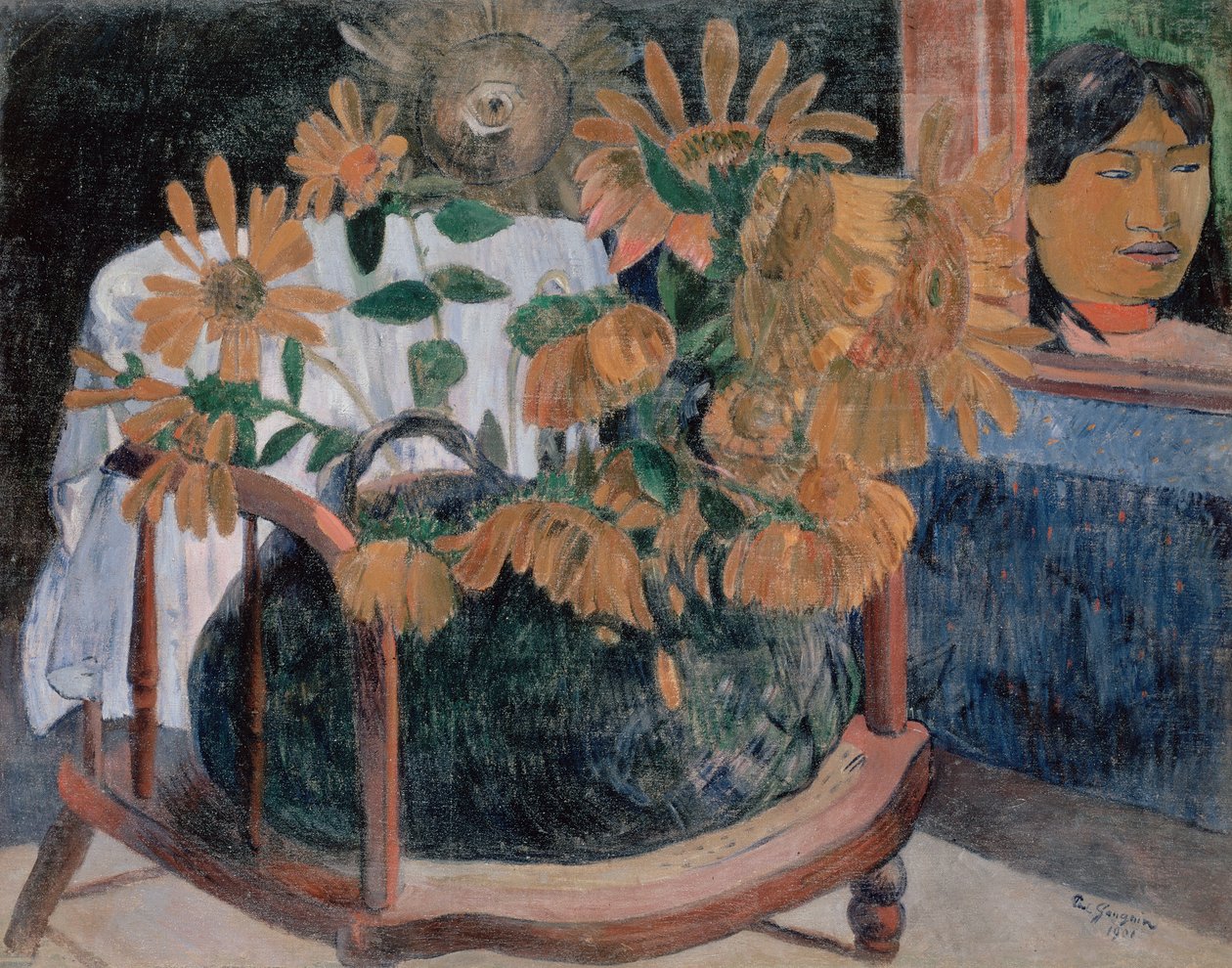 Francés: Nature morte avec des tournesols sur un fauteuil (II) Sunflowers de Paul Gauguin