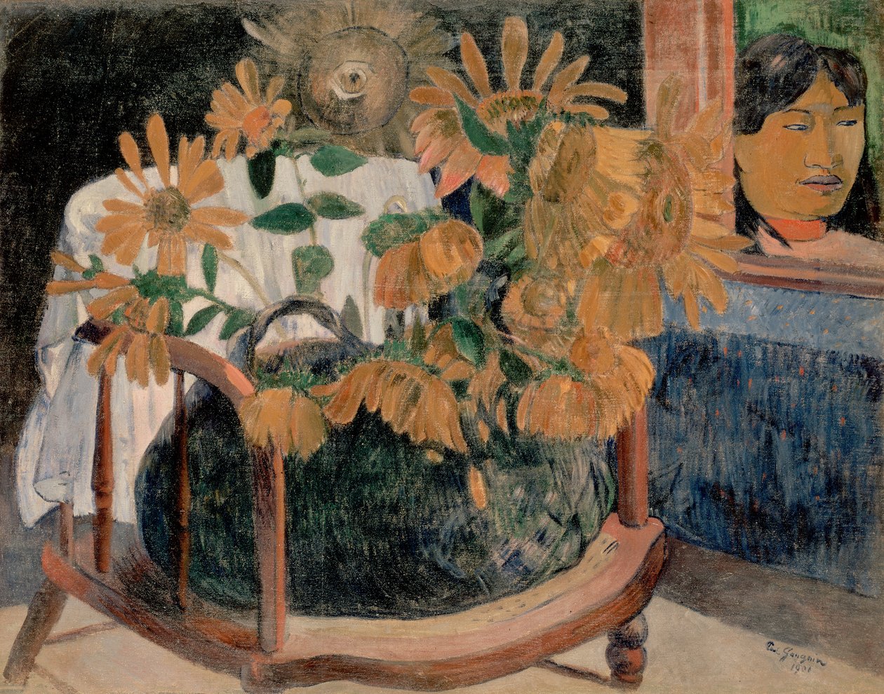 Francés: Nature morte avec des tournesols sur un fauteuil (II) Sunflowers de Paul Gauguin