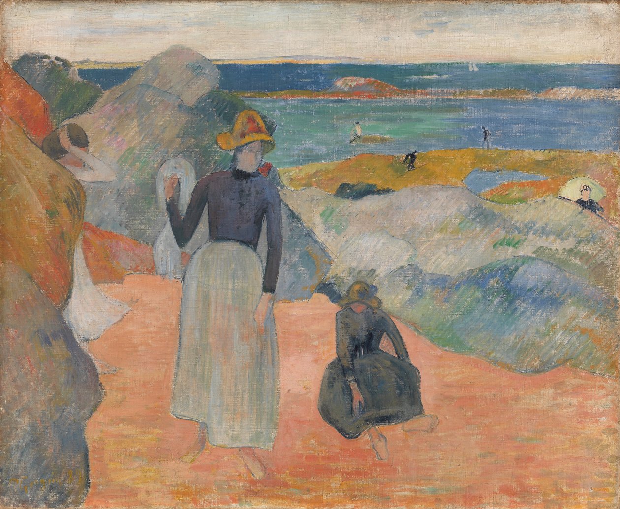 En francés:  Sur la plage en Bretagne En la playa de Paul Gauguin