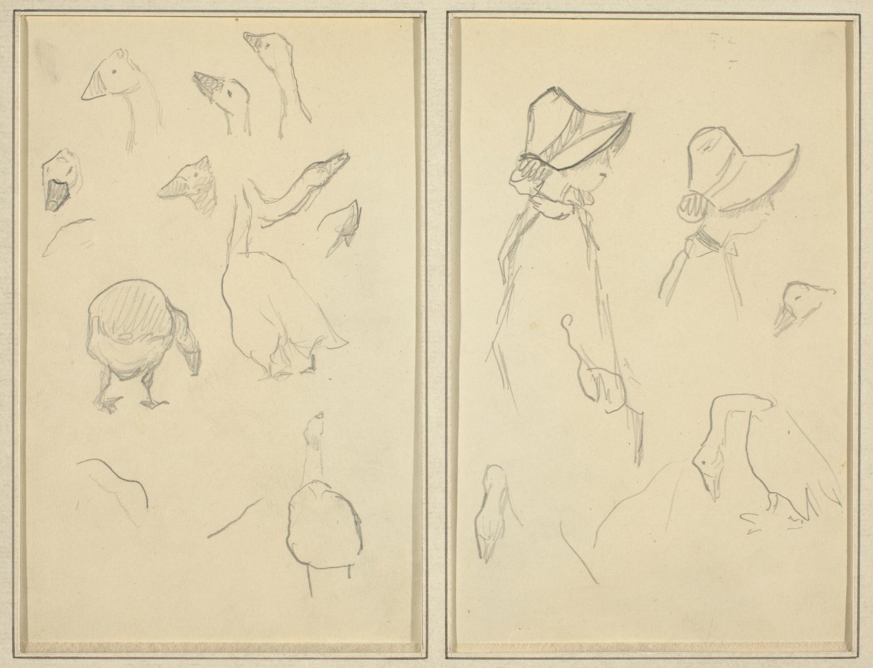 Gansos; Niñas con sombreros, gansos [recto] de Paul Gauguin