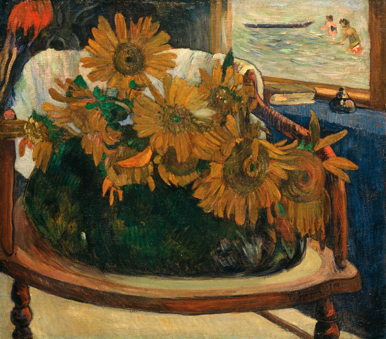 Alemán: Tournesols sur un fauteuil Sunflowers on an Armchair de Paul Gauguin
