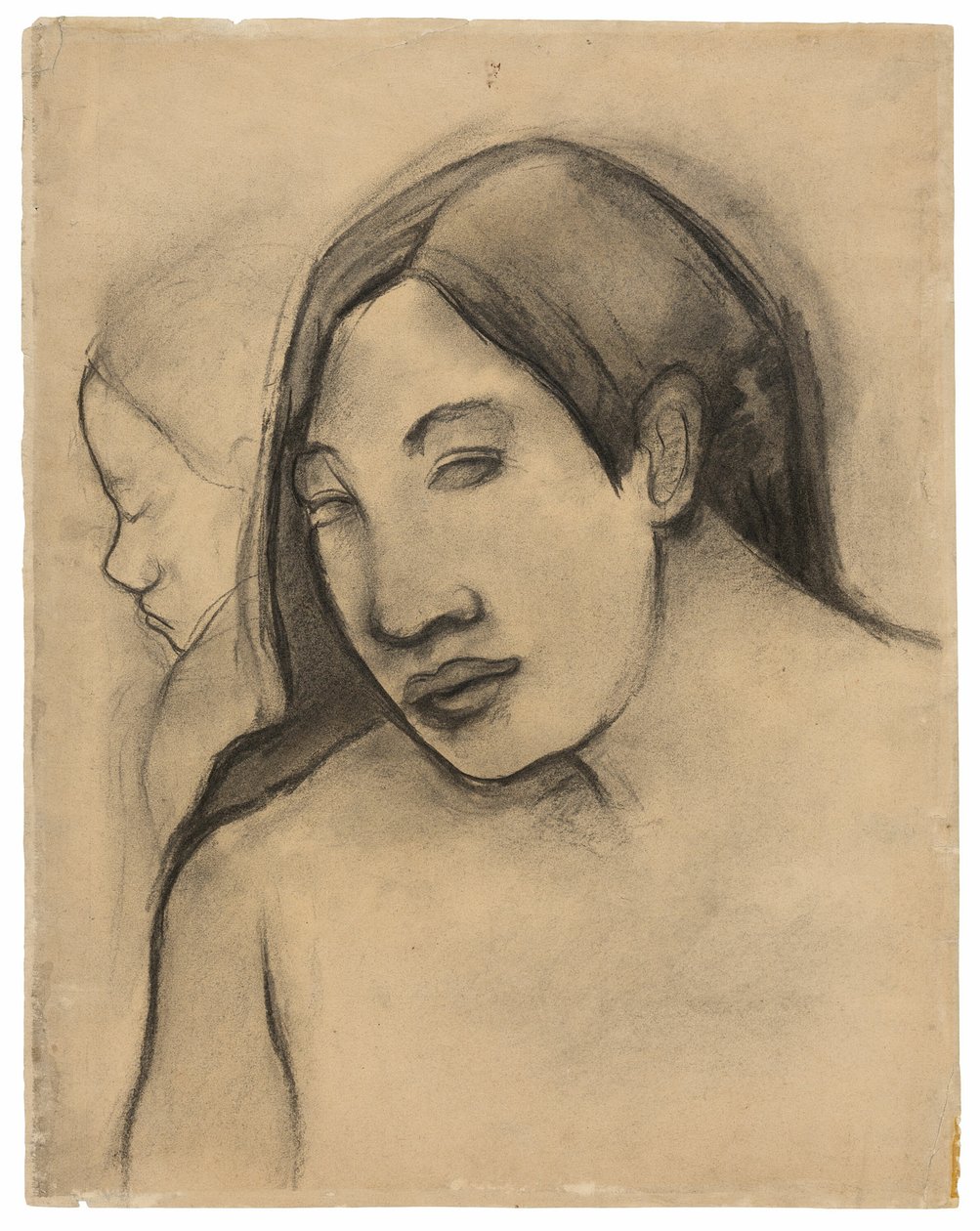 Cabezas de Mujeres Tahitianas, Vistas Frontal y de Perfil de Paul Gauguin