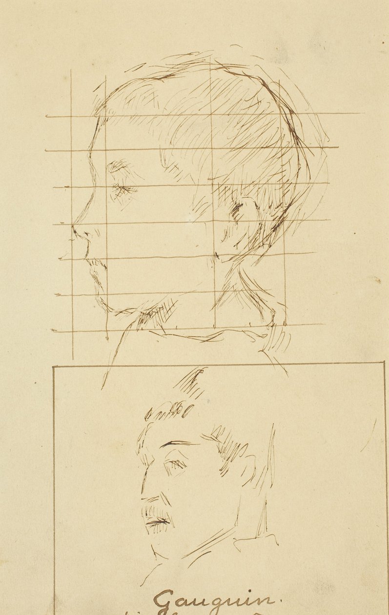 Cabezas de un niño y un hombre (¿Autorretrato?) (verso) de Paul Gauguin