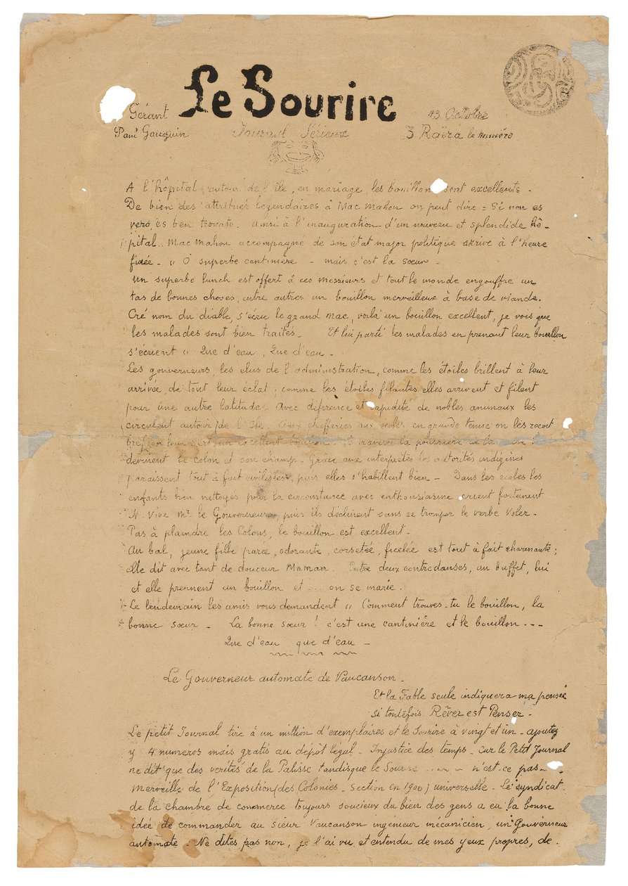 Le sourire: Journal sérieux, 13 de octubre de 1899 de Paul Gauguin