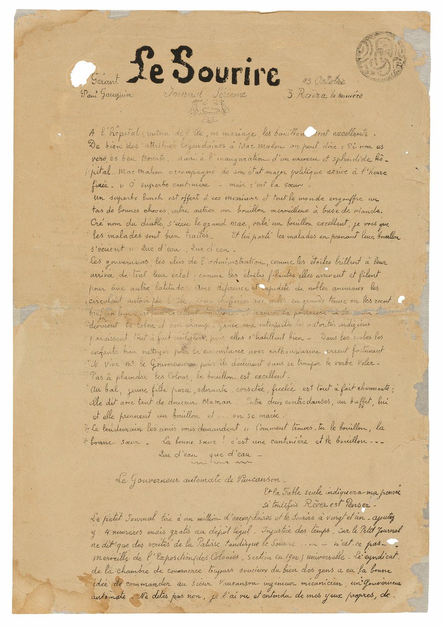 Le sourire: Journal sérieux, 13 de octubre de 1899 de Paul Gauguin