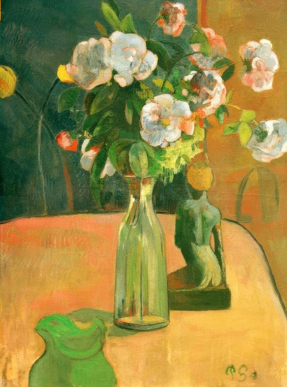 Rosas y estatuilla de Paul Gauguin