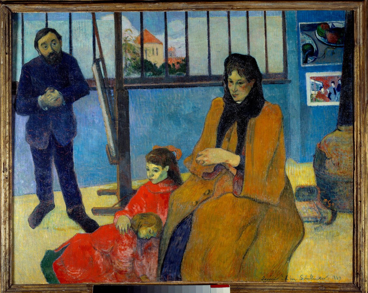 El taller de Schuffenecker o la familia Schuffenecker. Retrato de Emile Schuffenecker, su esposa Louise Lancon y sus hijos Jeanne y Paul de Paul Gauguin