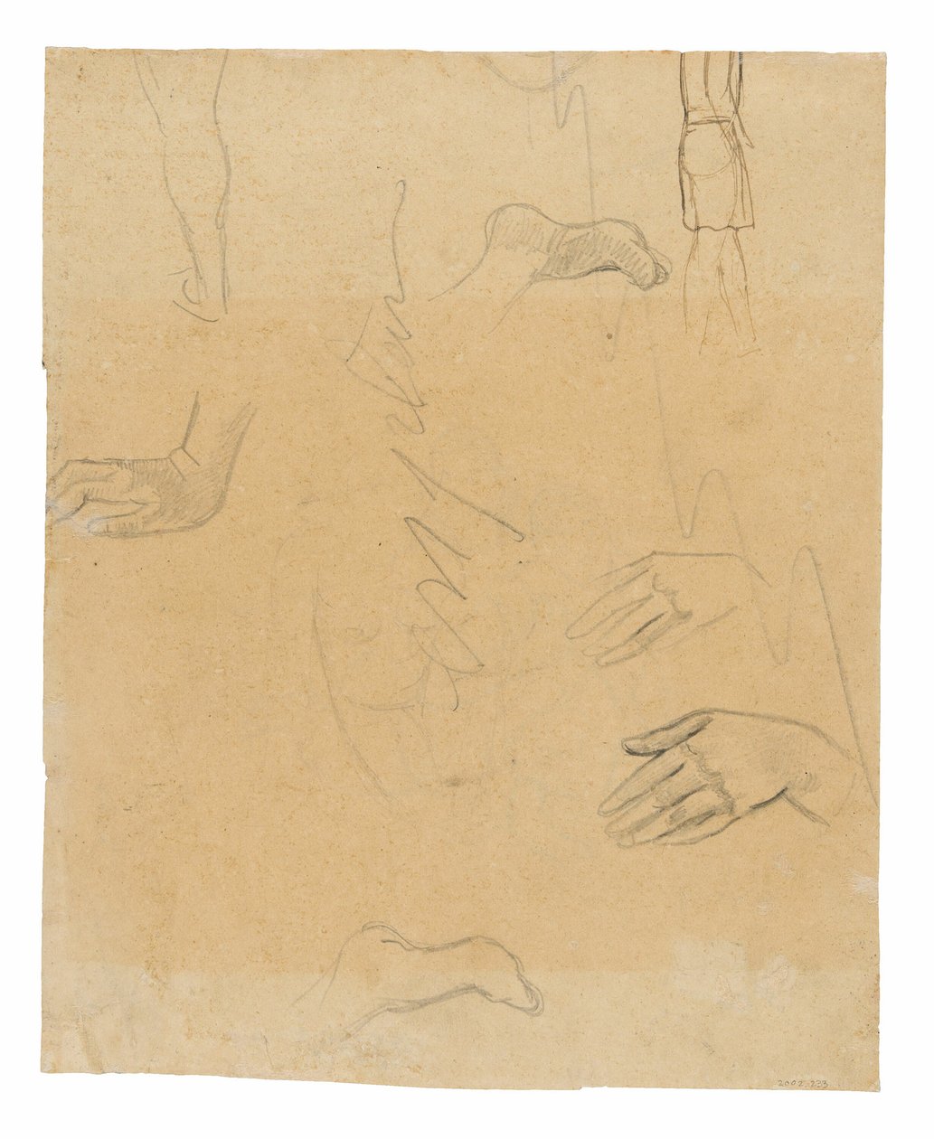 Bocetos de figuras, manos y pies (relacionados con la pintura Aha oe feii? [¿Qué! ¿Estás celoso?]) de Paul Gauguin