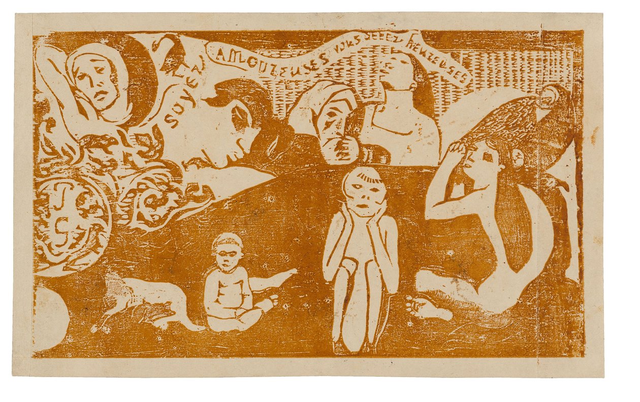 Soyez amoureuses, vous serez heureuses (Amad y seréis felices), de la Suite de grabados tardíos en bloques de madera de Paul Gauguin