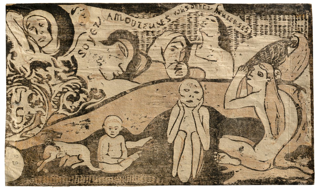 Ama y serás feliz, de la Suite de Grabados en Madera Tardíos de Paul Gauguin