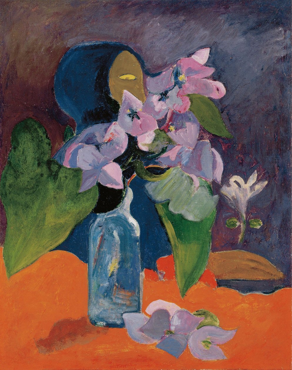 Bodegón con flores e ídolo de Gauguin, Paul Eugene Henri (1848-1903). Óleo sobre lienzo, ca 1892, Dimensión : 40,3x32. Kunsthaus Zúrich de Paul Gauguin