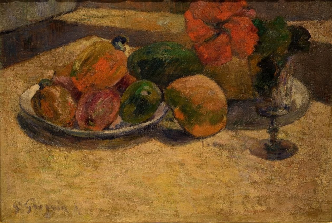 Naturaleza muerta con mango e hibisco de Paul Gauguin