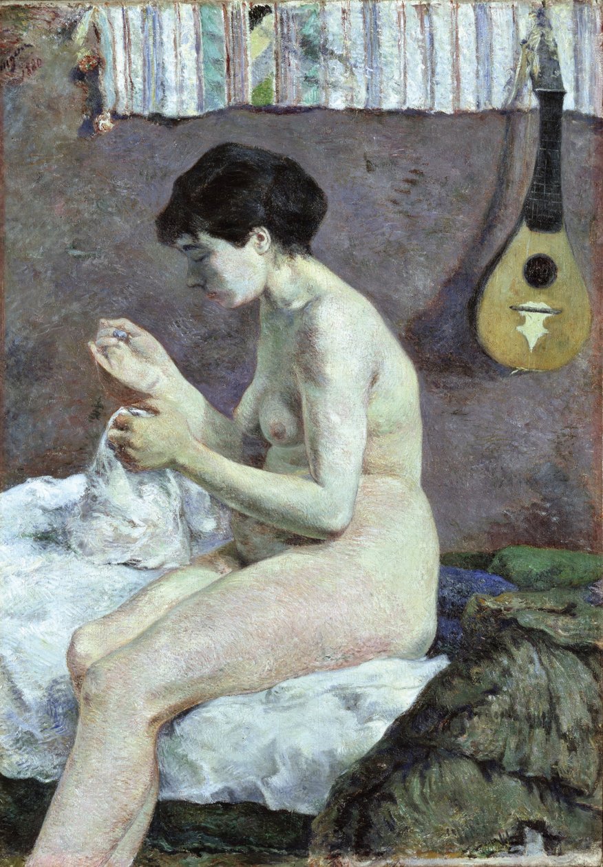 Estudio de un desnudo Suzanne cosiendo de Paul Gauguin